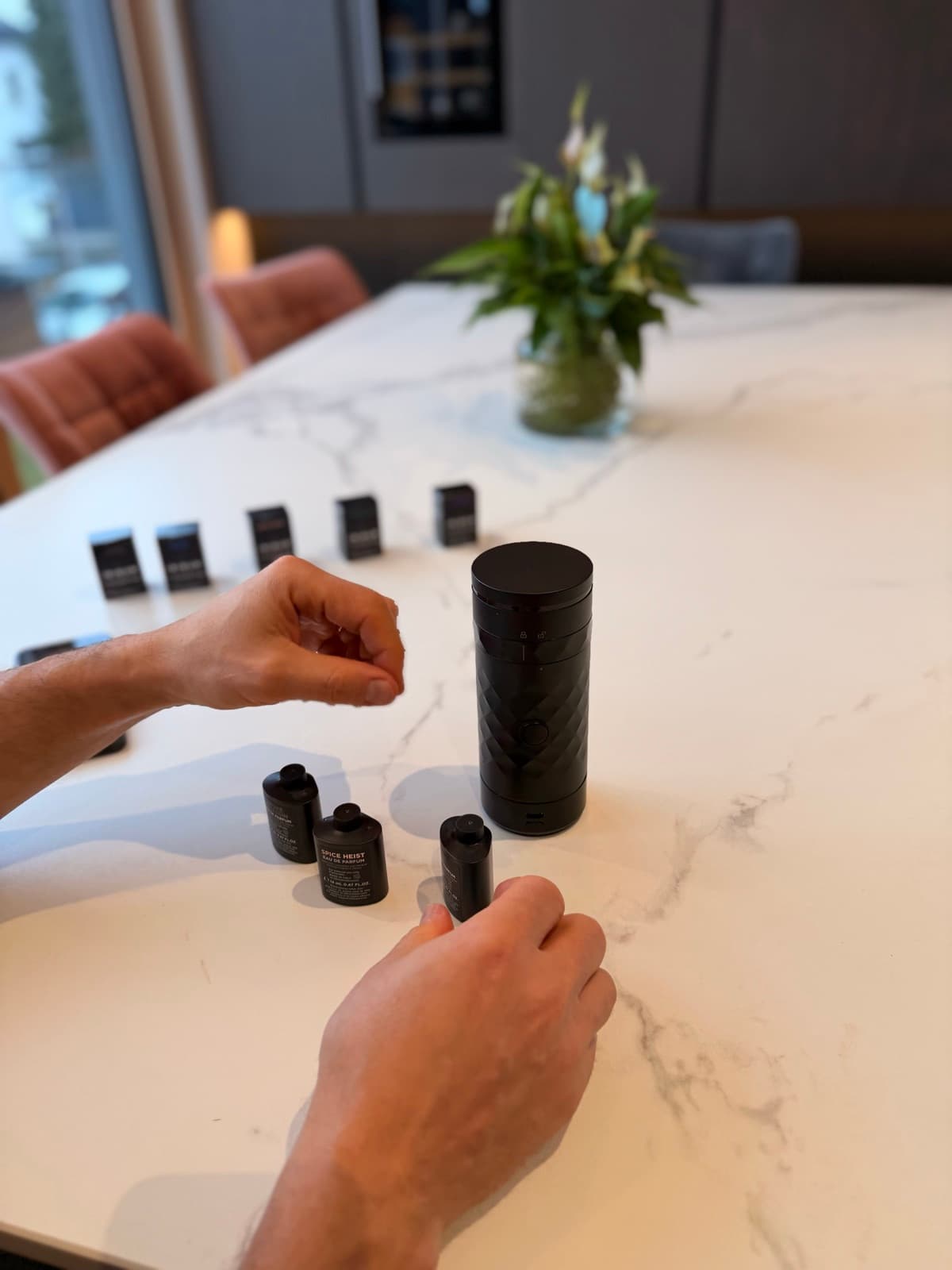 Matte black. Three PODs live inside.