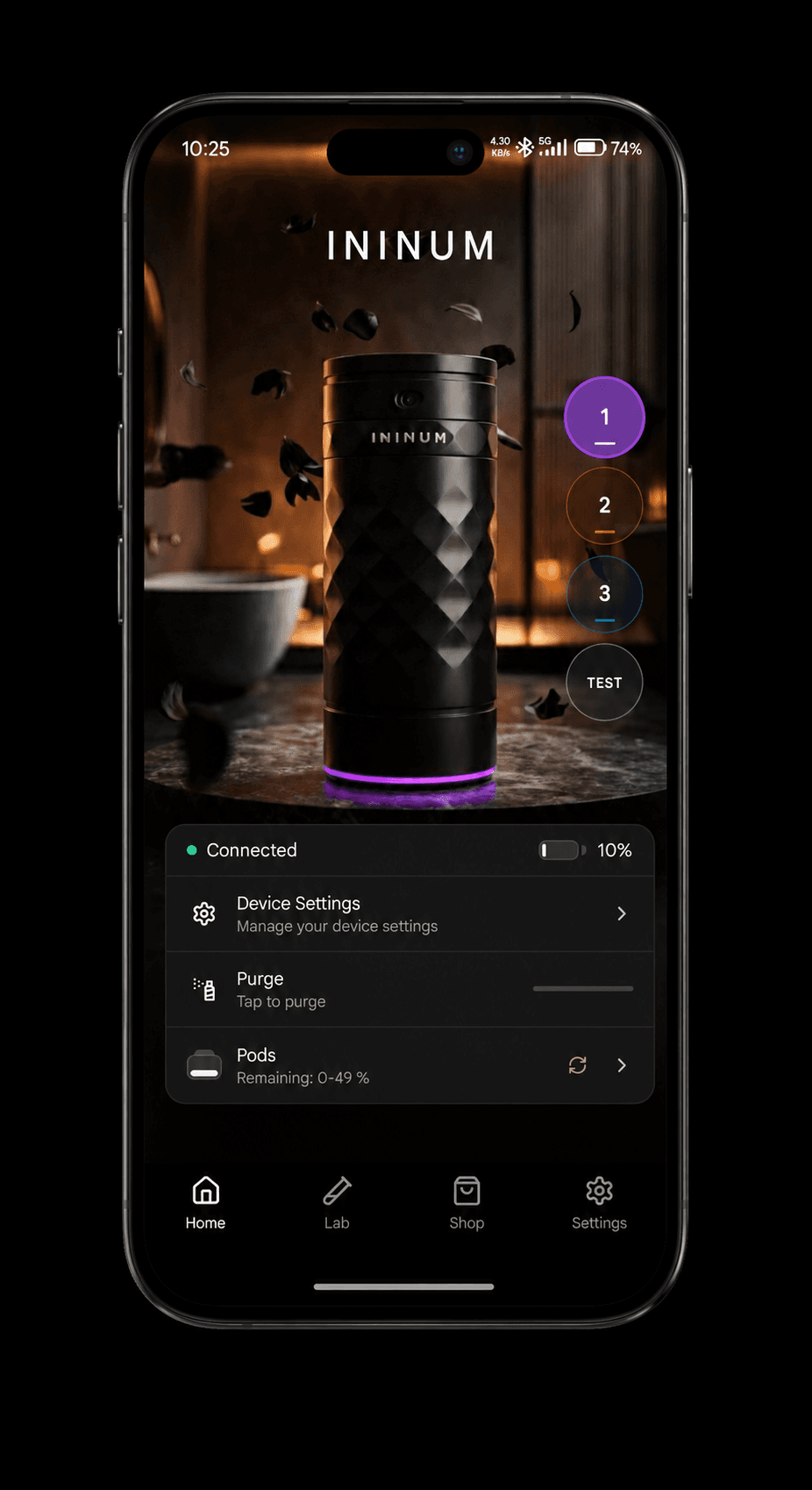 ININUM app controlling the adaptive fragrance device