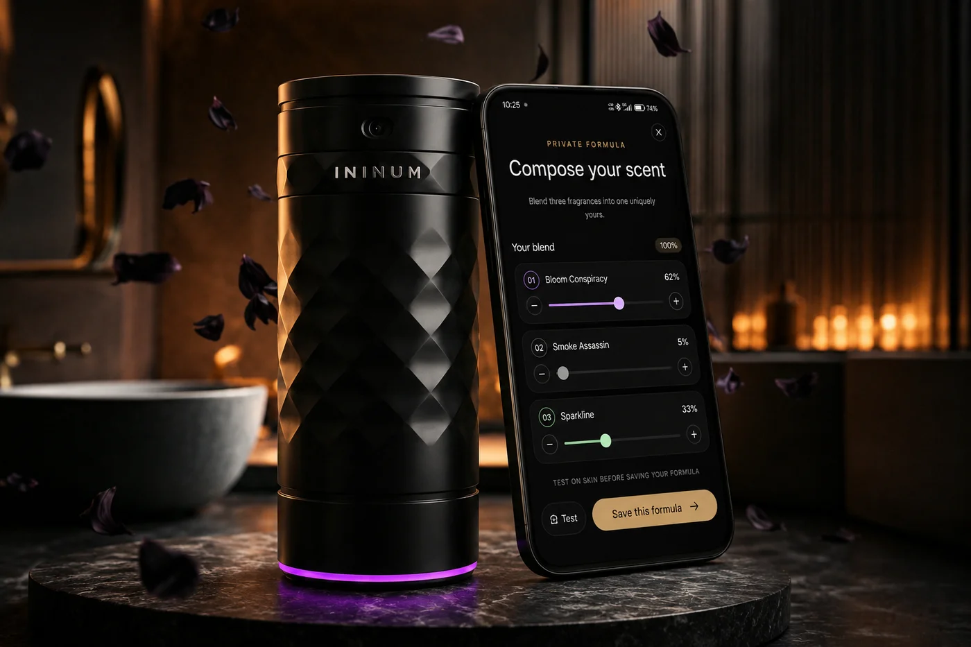 ININUM device and app with adjustable fragrance ratios